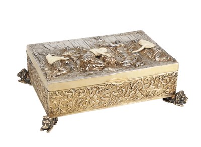 Lot 98 - A GERMAN SILVER AND SILVER GILT IVORY MOUNTED CASKET