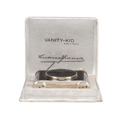 Lot 910 - A 1920S FRENCH NICKEL AND ENAMEL VANITY-KID COMPACT BY MARCEL FRANCK