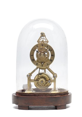 Lot 1274 - A LATE 19TH CENTURY MINIATURE BRASS FRAMED SKELETON CLOCK UNDER DOME