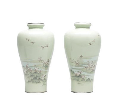 Lot 535 - HAYASHI KIHOE A PAIR OF MEIJI PERIOD JAPANESE CLOISONNE VASES