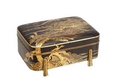 Lot 551 - A MEIJI PERIOD JAPANESE FUJII DAMASCENE BRONZE AND MIXED METAL BOX