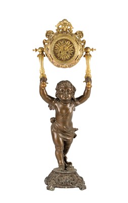 Lot 1356 - A LATE 19TH CENTURY FRENCH ORMOLU AND PATINATED METAL FIGURAL CLOCK