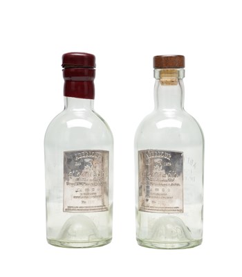 Lot 29 - TWO ABERLOUR A'BUNADH GLASS WHISKY BOTTLES WITH STERLING SILVER PLAQUES