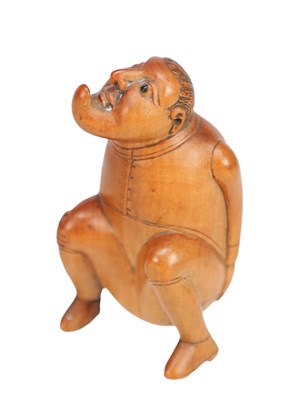 Lot 768 - AN EARLY 19TH CENTURY CARVED BOXWOOD FOLK ART NOVELTY SNUFF BOX