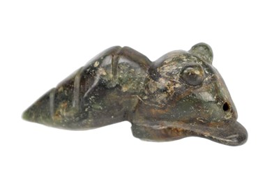 Lot 477 - A CHINESE SPINACH JADE CARVING OF A SNAIL