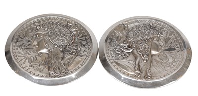 Lot 1056 - A PAIR OF ART NOUVEAU SILVERED BRONZE RELIEF PLAQUES OF BYZANTINE HEADS