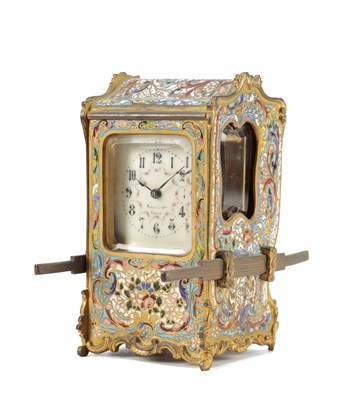 Lot 1346 - A 19TH CENTURY FRENCH CLOISONNE ENAMEL GILT BRONZE SEDAN CHAIR MANTEL CLOCK