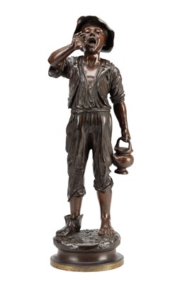 Lot 969 - PAUL DUBOIS (FRENCH, 1829-1905) A 19TH CENTURY PATINATED BRONZE FIGURE OF A CALLING BOY