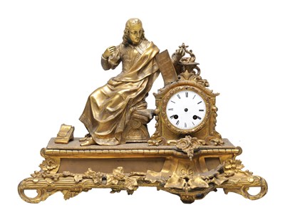 Lot 1215 - A 19TH CENTURY FRENCH ORMOLU FIGURAL EIGHT-DAY MANTEL CLOCK