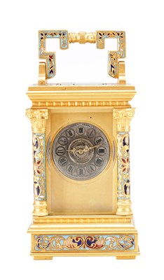 Lot 1326 - A FRENCH GILT BRONZE AND CLOISONNE ENAMEL MINIATURE CARRIAGE CLOCK