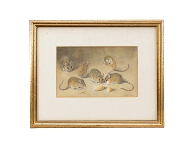 Lot 704 - AGNES L. HOLDING (1880-1940) A WATERCOLOUR OF MICE