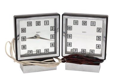 Lot 1296 - TWO ART DECO ENGLISH CHROMED METAL ELECTRIC MANTEL CLOCKS BY SMITHS