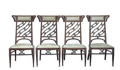 Lot 1690 - A SET OF FOUR EARLY 20TH CENTURY MAHOGANY INLAID DINING CHAIRS