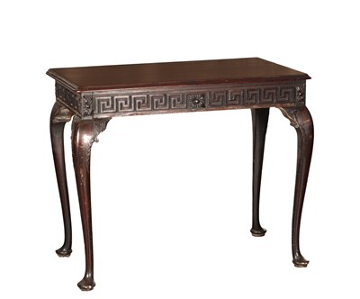 Lot 1492A - A 18TH CENTURY MAHOGANY SIDE TABLE WITH GREEK KEY CARVED FRIEZE