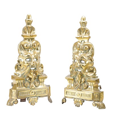 Lot 1053 - A PAIR OF LATE 19TH CENTURY GILT AND POLISHED BRASS FIRE DOGS