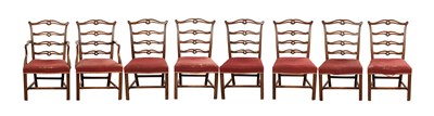 Lot 1359B - A SET OF EIGHT 19TH CENTURY CHIPPENDALE MAHOGANY LADDERBACK DINING CHAIRS