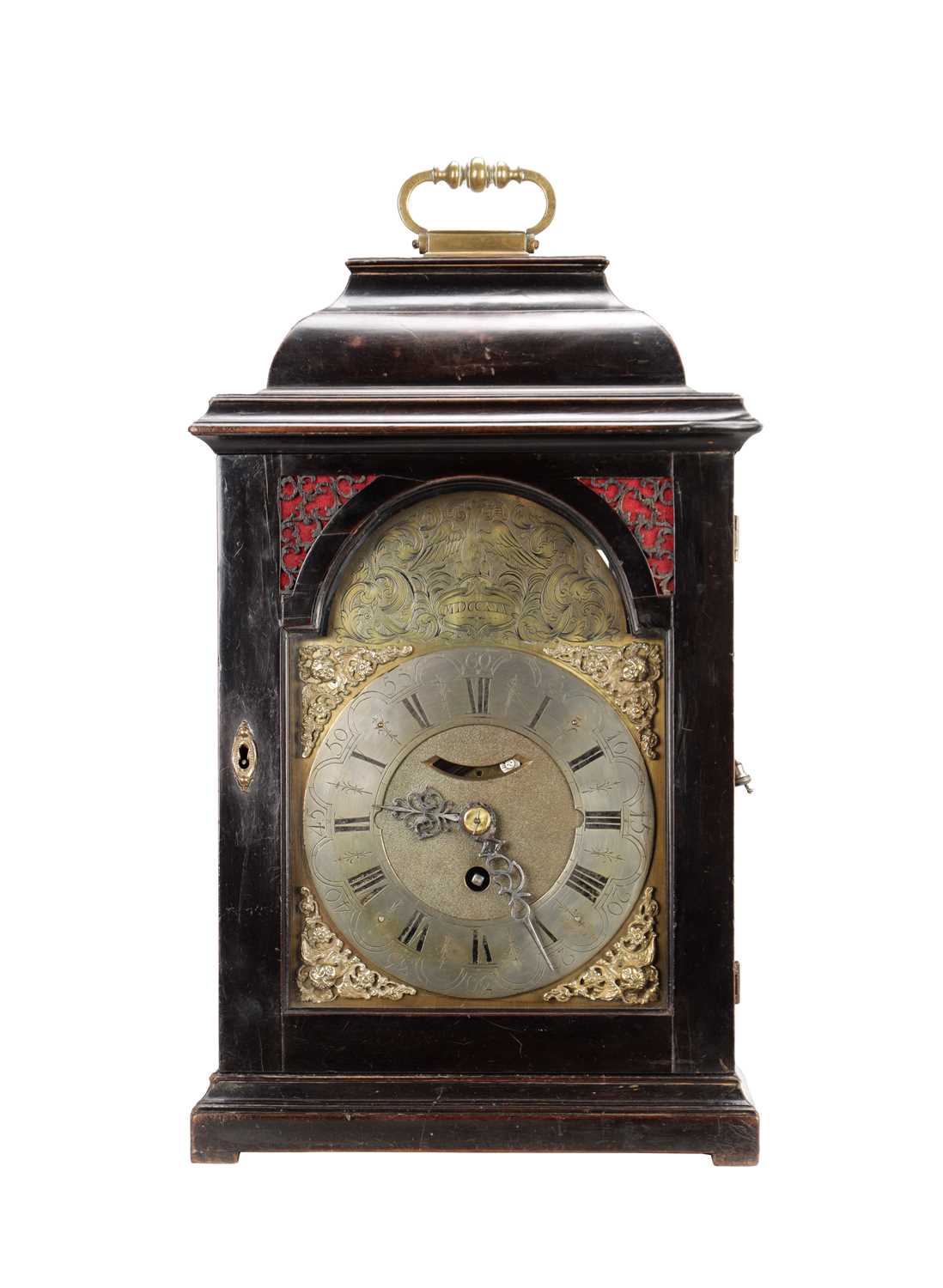Lot A GEORGE II EBONISED VERGE BRACKET TIMEPIECE CLOCK