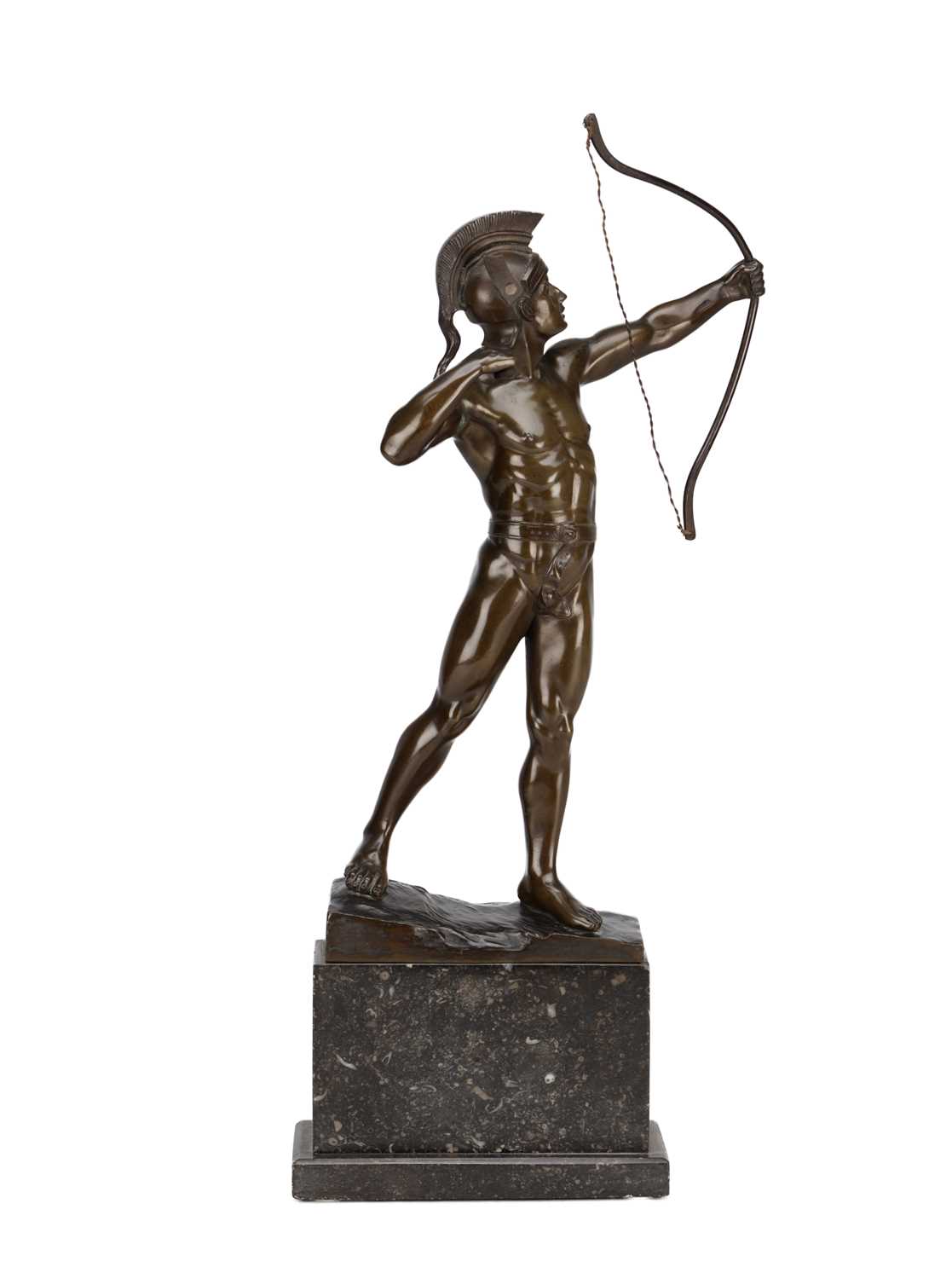 Lot A PATINATED BRONZE FIGURE OF A CLASSICAL ARCHER ON MARBLE BASE