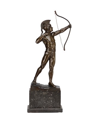 Lot A PATINATED BRONZE FIGURE OF A CLASSICAL ARCHER ON MARBLE BASE