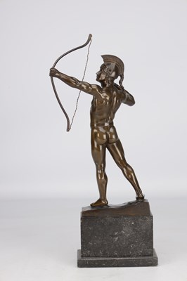 Lot A PATINATED BRONZE FIGURE OF A CLASSICAL ARCHER ON MARBLE BASE
