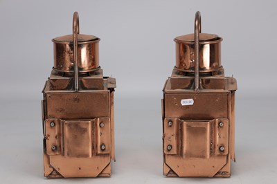 Lot A PAIR OF 20TH CENTURY COPPER RAILWAY SIGNAL LAMPS WITH BULLSEYE LENSES