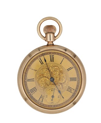 Lot 344 - AN AMERICAN 10CT GOLD OPEN FACED POCKET WATCH