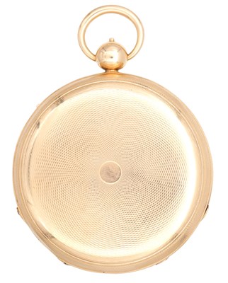 Lot 323 - A RARE AND LARGE 18CT GOLD OPEN FACED QUARTER CHIMING POCKET CLOCK WATCH