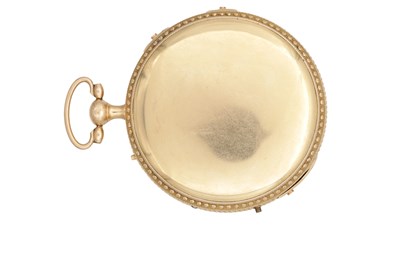 Lot 437 - A FRENCH 18CT GOLD OPEN FACED QUARTER CHIMING POCKET CLOCK WATCH WITH REGULATION DIAL