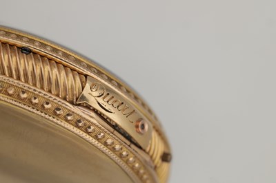 Lot 437 - A FRENCH 18CT GOLD OPEN FACED QUARTER CHIMING POCKET CLOCK WATCH WITH REGULATION DIAL