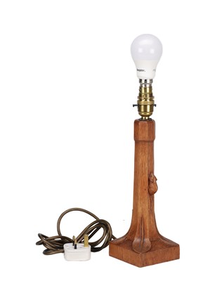 Lot 1410 - A 20TH CENTURY MOUSEMAN ENGLISH OAK TABLE LAMP