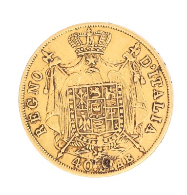 Lot 283 - A 19TH CENTURY GOLD NAPOLEON I 40 LIRE COIN