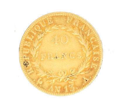 Lot 223 - AN EARLY 19TH CENTURY FRENCH GOLD 40 FRANCS COIN OF NAPOLEON I