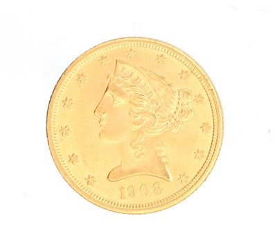 Lot 188 - AN 1808 AMERICAN GOLD FIVE DOLLAR COIN