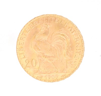 Lot 155 - A 1909 FRENCH GOLD 20 FRANCS COIN