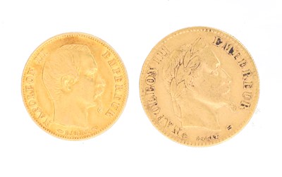 Lot 209 - TWO MID 19TH CENTURY FRENCH GOLD 10 FRANC COINS NAPOLEON III