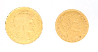 Lot 204 - AN 1856 AND 1912 FRENCH GOLD COINS 10 FRANC AND 5 FRANC