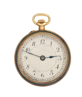 Lot 497 - A LE-COULTRE 14CT GOLD GUILLOCHE ENAMEL AND DIAMOND FOB WATCH