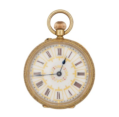 Lot 529 - A SWISS 18CT GOLD OPEN FACED FOB WATCH