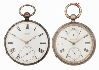 Lot 387 - A COLLECTION OF TWO 19TH CENTURY SILVER OPEN FACED POCKET WATCHES
