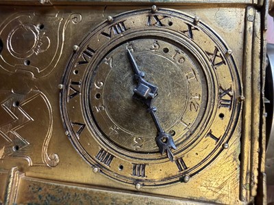 Lot 1301 - AN EARLY 17TH CENTURY GERMAN GILT CASED STRIKING TABLE CLOCK