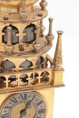 Lot 1218 - AN EARLY 17TH CENTURY GERMAN GILT BRASS QUARTER STRIKING VERGE TOWER CLOCK