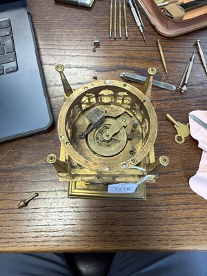 Lot 1218 - AN EARLY 17TH CENTURY GERMAN GILT BRASS QUARTER STRIKING VERGE TOWER CLOCK