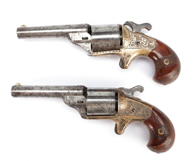 Lot 840 - A PAIR OF 19TH CENTURY AMERICAN RIM FIRE MOORE'S PAT. REVOLVERS