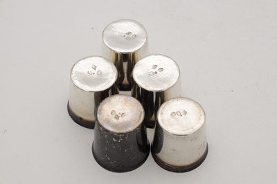 Lot 53 - A SET OF FIVE FRENCH SILVER STIRRUP CUPS BY LE GUAY