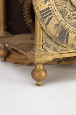Lot 1341 - RICHARD AMES. A RARE 17TH CENTURY BRASS LANTERN CLOCK