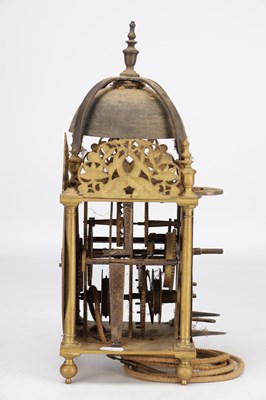 Lot 1341 - RICHARD AMES. A RARE 17TH CENTURY BRASS LANTERN CLOCK