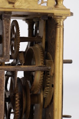 Lot 1341 - RICHARD AMES. A RARE 17TH CENTURY BRASS LANTERN CLOCK