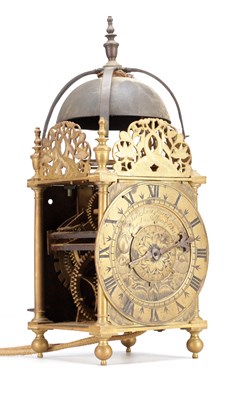 Lot 1341 - RICHARD AMES. A RARE 17TH CENTURY BRASS LANTERN CLOCK