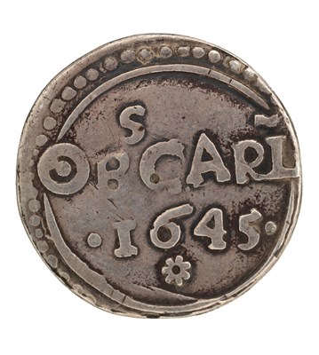 Lot 148 - A REPLICA OF A 1645 ENGLISH SILVER METAL CARLISLE SIEGE 3 SHILLING OF CHARLES I