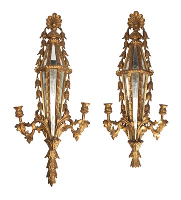 Lot 1359H - A PAIR OF 18TH CENTURY GILT GESSO FRENCH GIRANDOLE HANGING MIRRORS